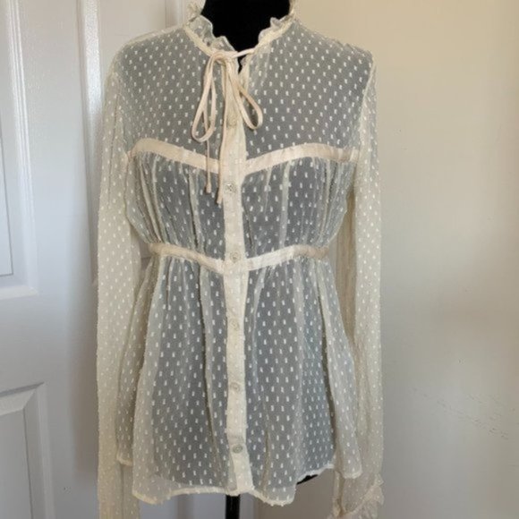 Tops - Transparent Cream Colour Silk Dot Blouse